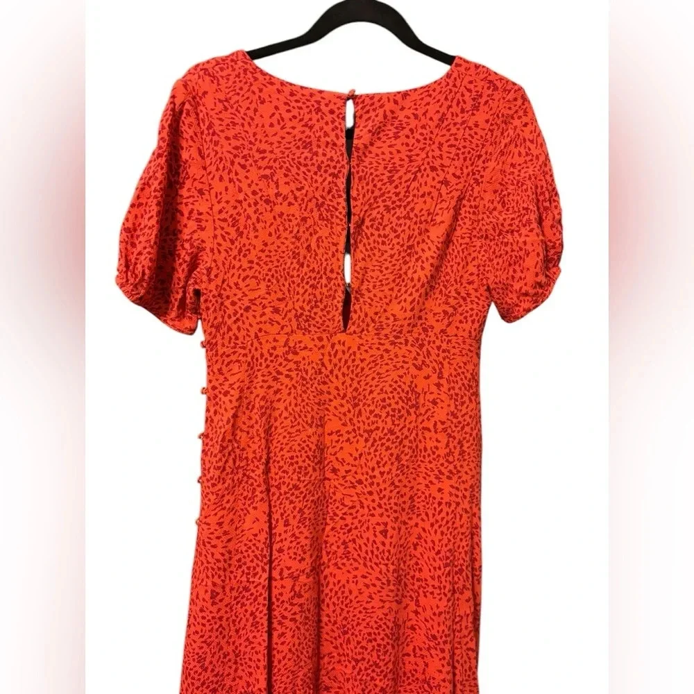 Free People Looking for Love Midi Dress Orange Red Buttons V Neck Size Small